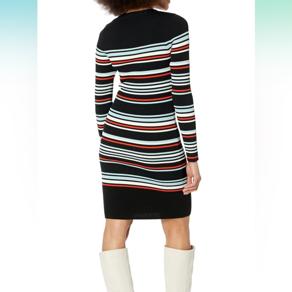 CeCe Women's Striped Rib Long Sleeve Sweater Dress - size small - Picture 2 of 4